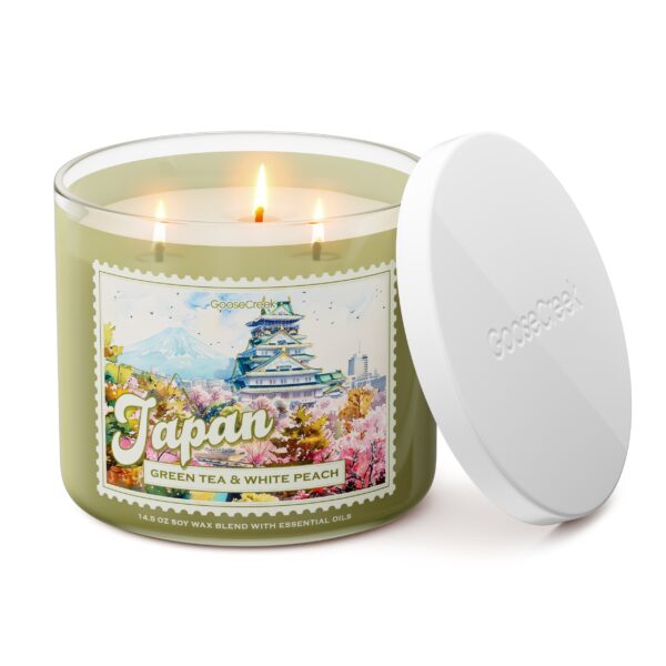 Green Tea & White Peach Japan 3-Wick Candle - Image 2